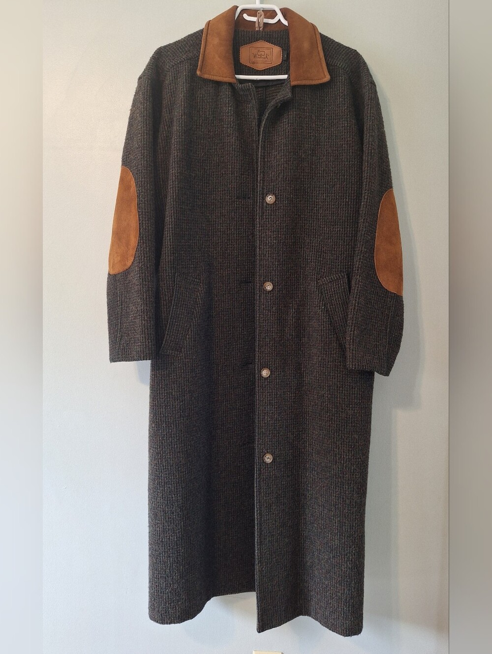 Vintage Woolrich Overcoat with Suede Collar and Elbow Patches - L
